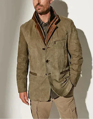 BRANTELL | Vintage-Herren Wildleder-Sakko mit Leder-Details