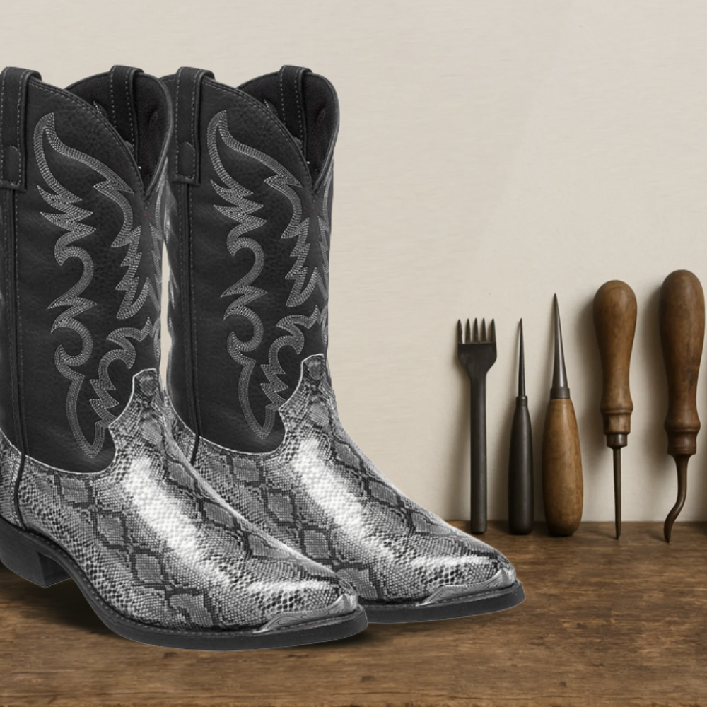 Brantell | Bestickte Westernstiefel im Schlangenleder-Stil