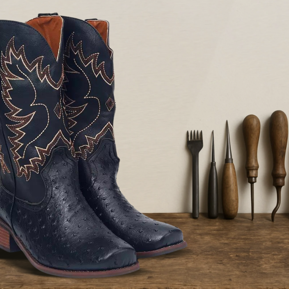 Brantell | Mid-calf Embroidered Leather Boots